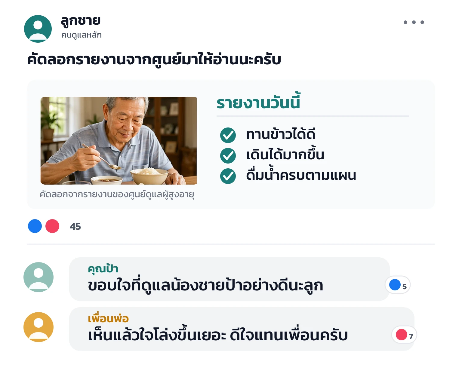 ขอบคุณจากญาติที่ได้รับการดูแลอย่างดี